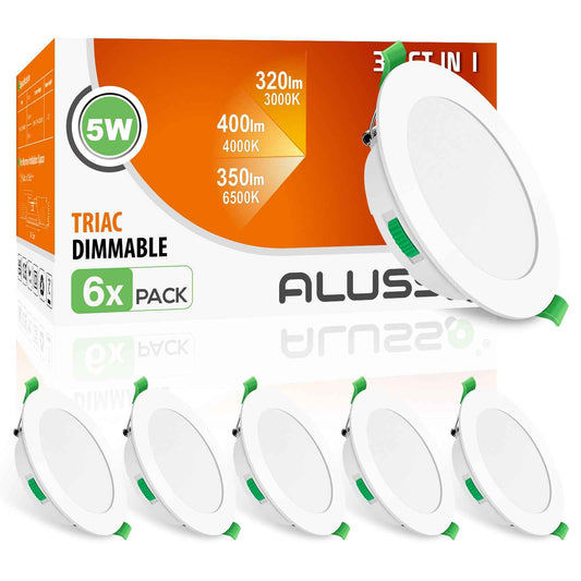 5W White Ultra Slim LED Downlight 3CCT Dimmable IP44,Cutout 72-85mm 6 Pack - ALUSSO LIGHTING