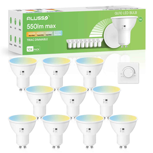 10X LED GU10 Light Bulbs 7W Warm/Natural/Cool White Dimmable Spotlight 230V 120° - ALUSSO LIGHTING