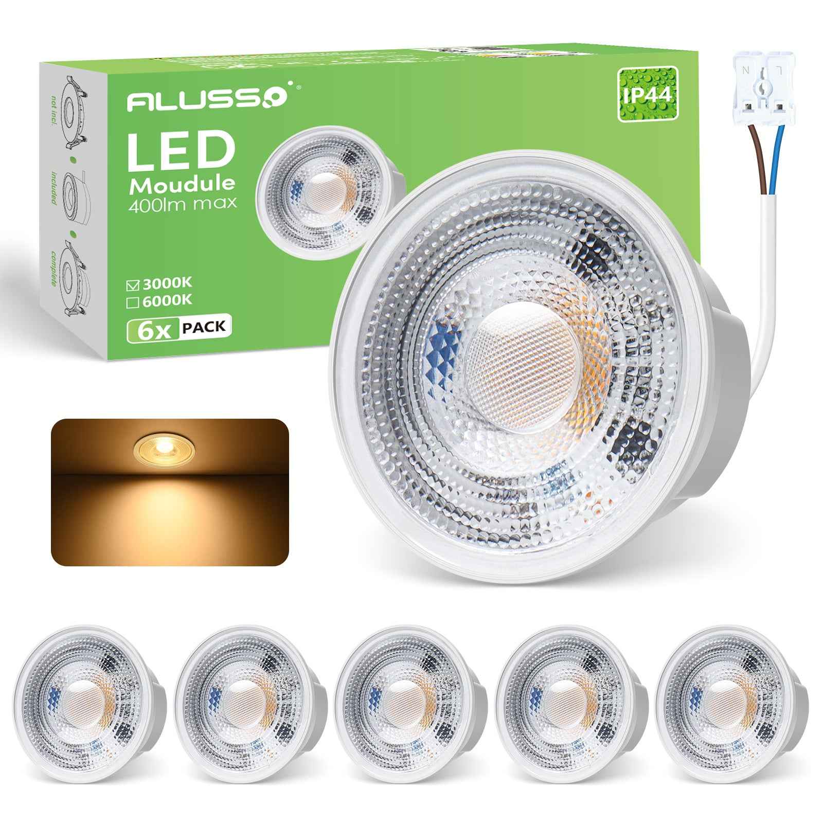 LED Module Flat Bulb GU10 230V MR16  3000K for Recessed Spotlight Lamp Set 6PACK - ALUSSO LIGHTING
