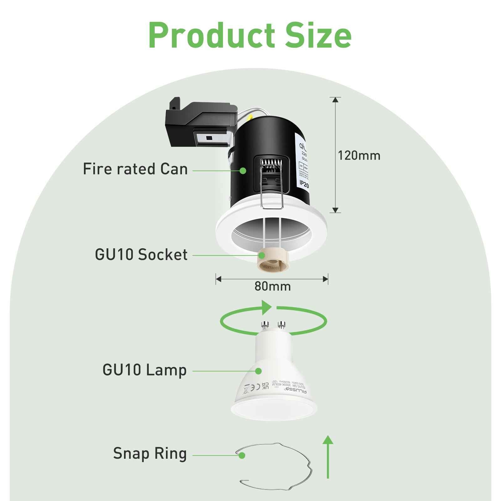 10x 65mm Recessed Fire Rated Ceiling Downlights LED GU10 Spotlights Downlighters - ALUSSO LIGHTING