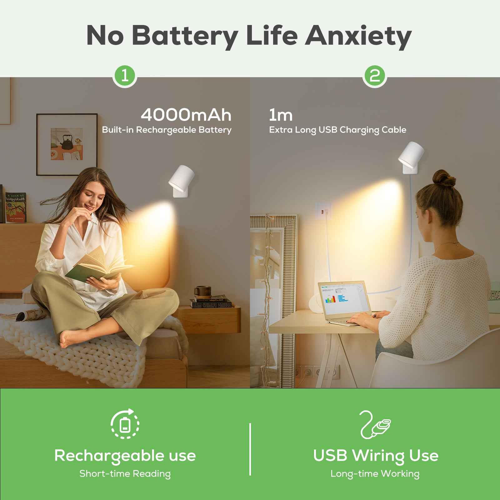 Dimmable LED wall lamp RGBCW wall light Touch reading lamp Night light USB rechargeable - ALUSSO LIGHTING