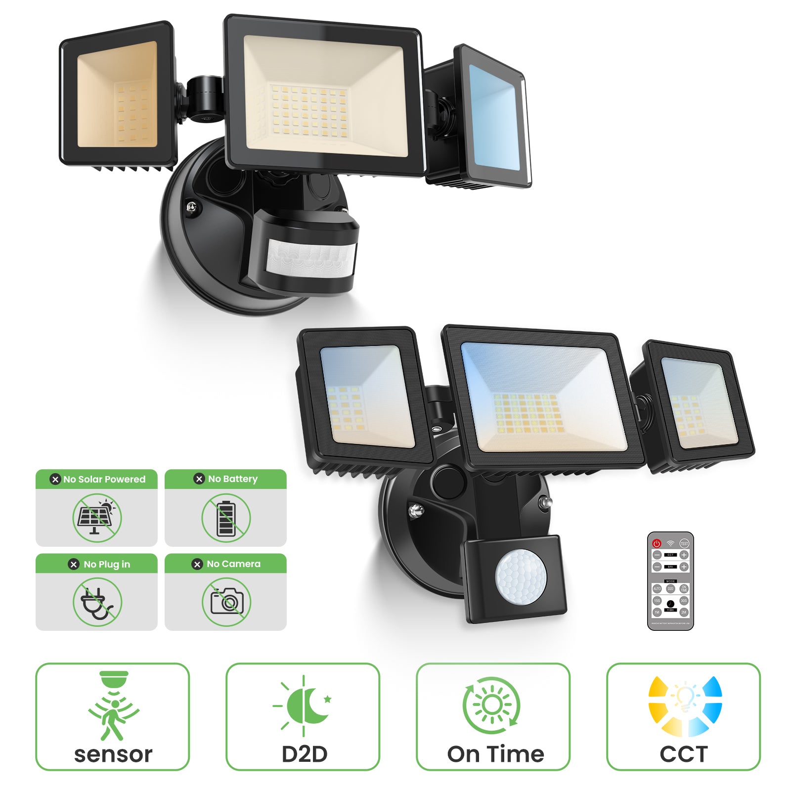 Dreifacher 30W LED-Sicherheitsfluter mit PIR-Bewegungssensor, 2400lm, IP65