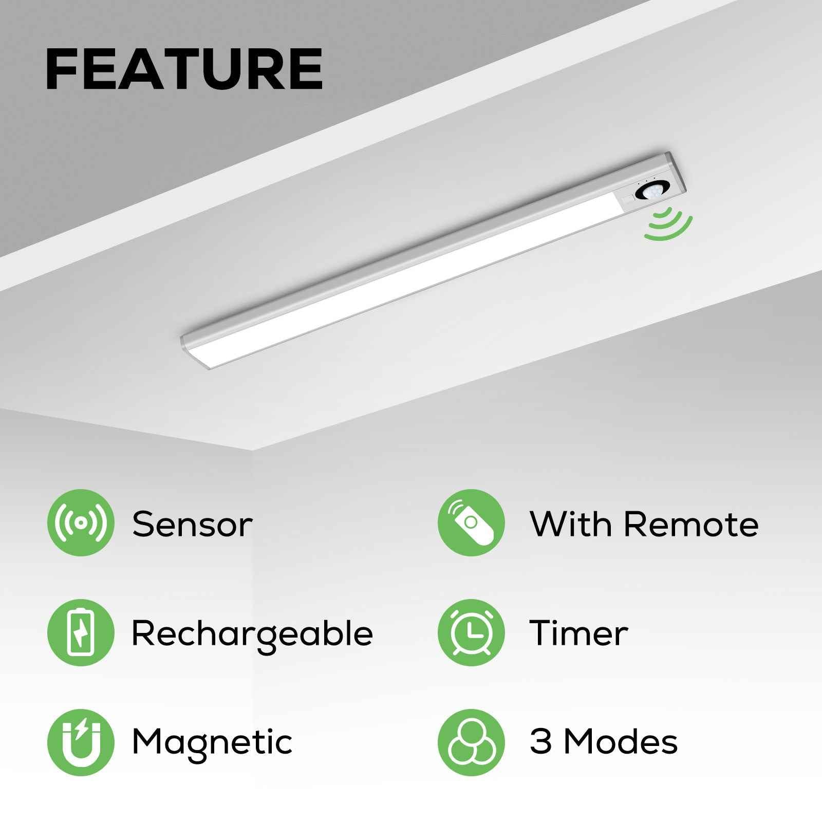 1 PACK Wireless PIR Motion Sensor LED Cabinet Lights, 3 Modes, Dimmable, 3000K-4000K-6500K, 72-LEDs - ALUSSO LIGHTING