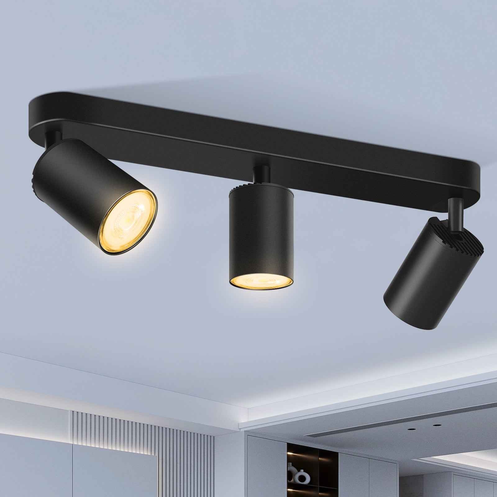 5W LED Spot Light 2-3 Heads Rotable GU10 2700K Swivelling Ceiling Track Fixture, Black - ALUSSO LIGHTING