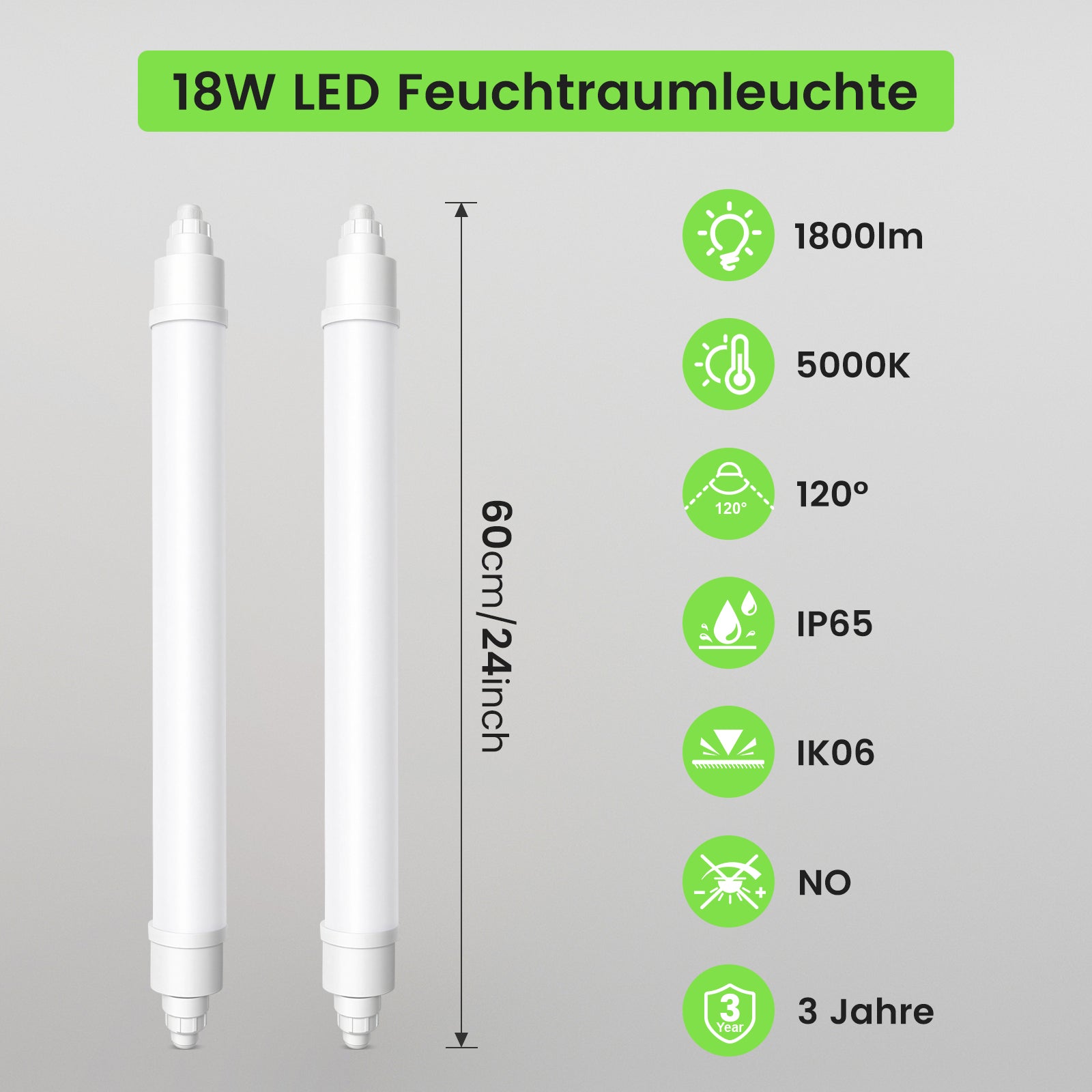 2x LED Tri-proof Ceiling Light 117cm IP65 4000K Linkable 36W Luminaire for Garage, Basement, Workshop, Wet Room, Bathroom, Office, Warehouse