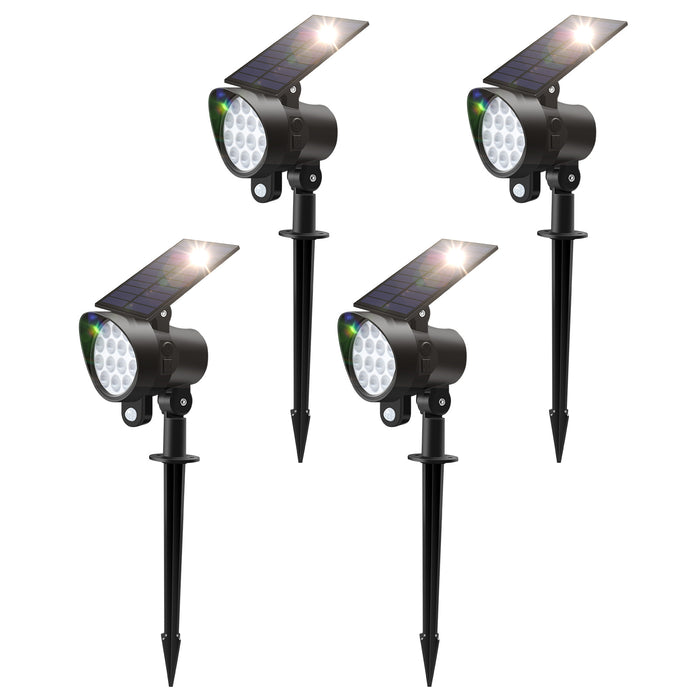 ALUSSO RGB Solar Spotlights Outdoor Motion Sensor, 3CCT Dimmable, IP65 Waterproof Landscape Lighting for Outside Yard Pathway Garden, 4 Pack