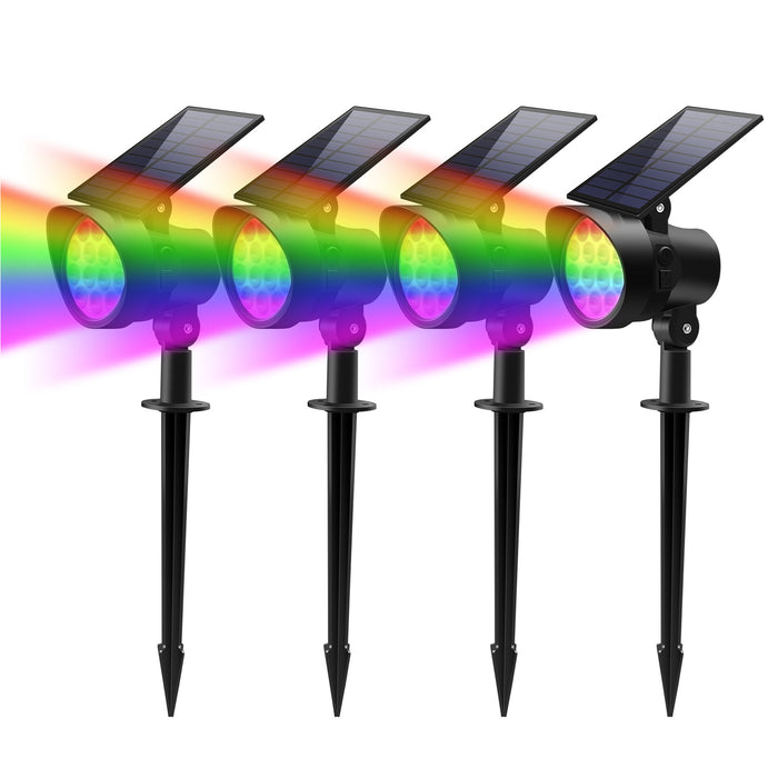 ALUSSO RGB Solar Spotlights Outdoor Motion Sensor, 3CCT Dimmable, IP65 Waterproof Landscape Lighting for Outside Yard Pathway Garden, 4 Pack
