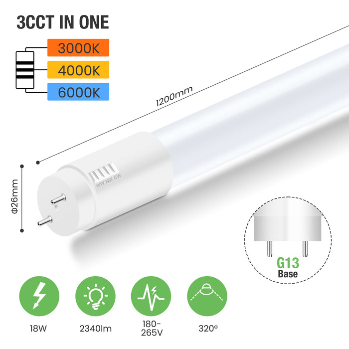 ALUSSO 3CCT LED Tube 120 cm T8 2340LM 18 W LED Fluorescent Tube G13 ALUSSO LIGHTING
