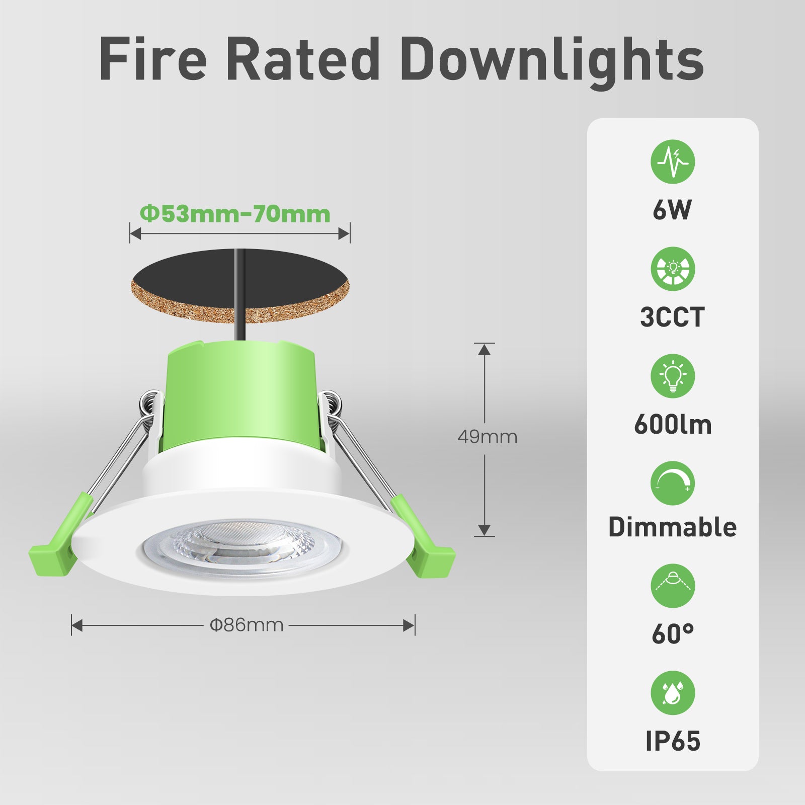 LED-Deckeneinbauleuchte, brandschutzgeprüft, IP65, dimmbar, 6W