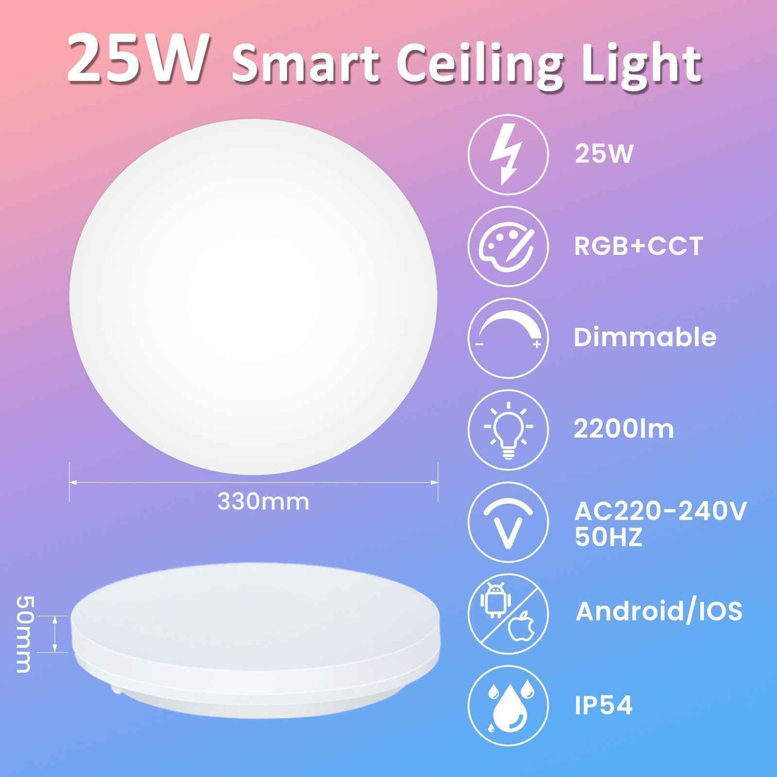 15W/20W/25W WIFI Smart RGBW LED Ceiling Light, IP54, 220-330mm, 1PACK - ALUSSO LIGHTING