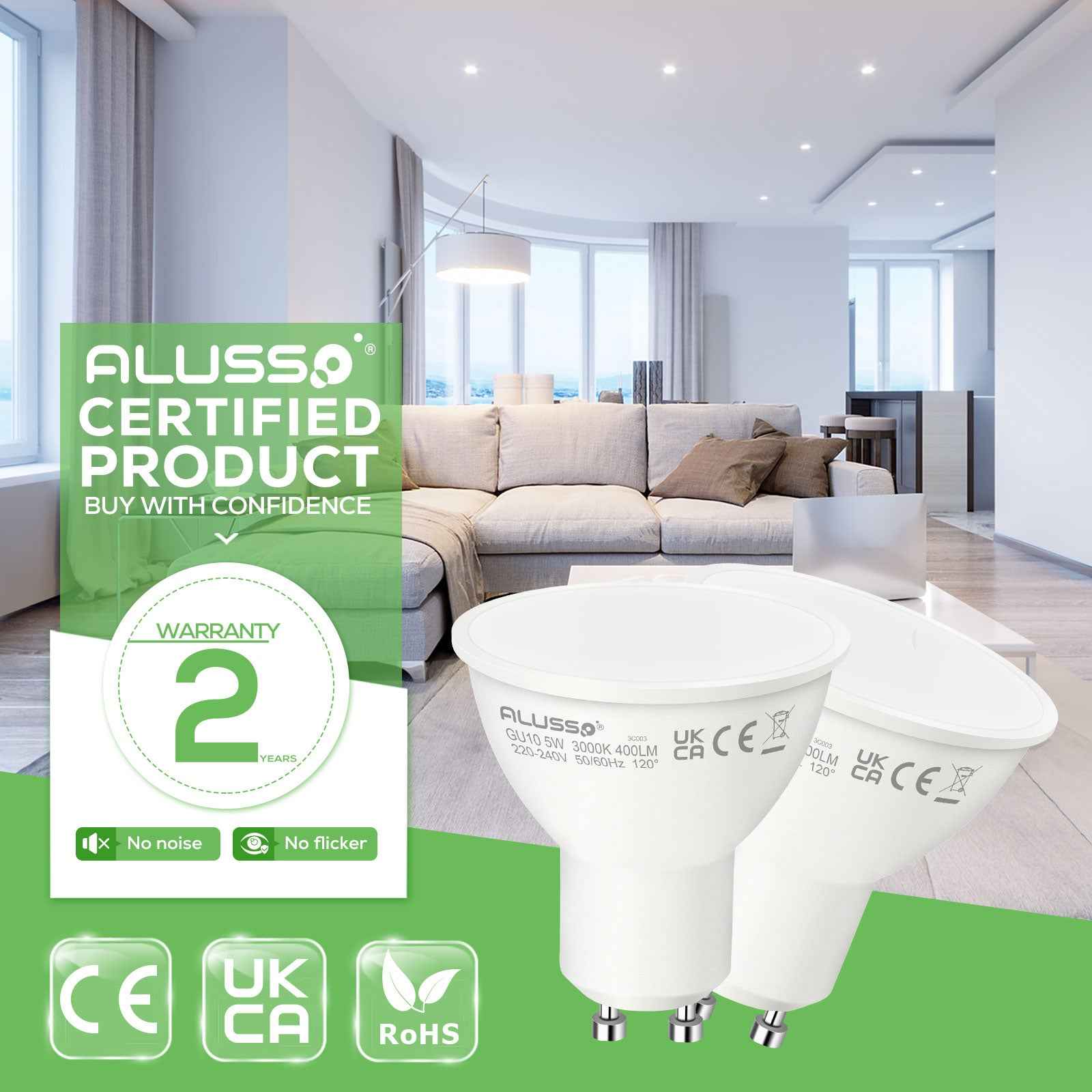 5W 7W GU10 LED Spotlight Bulb 3000K/6000K, 120° Beam Angle, 4/10 Pack - ALUSSO LIGHTING