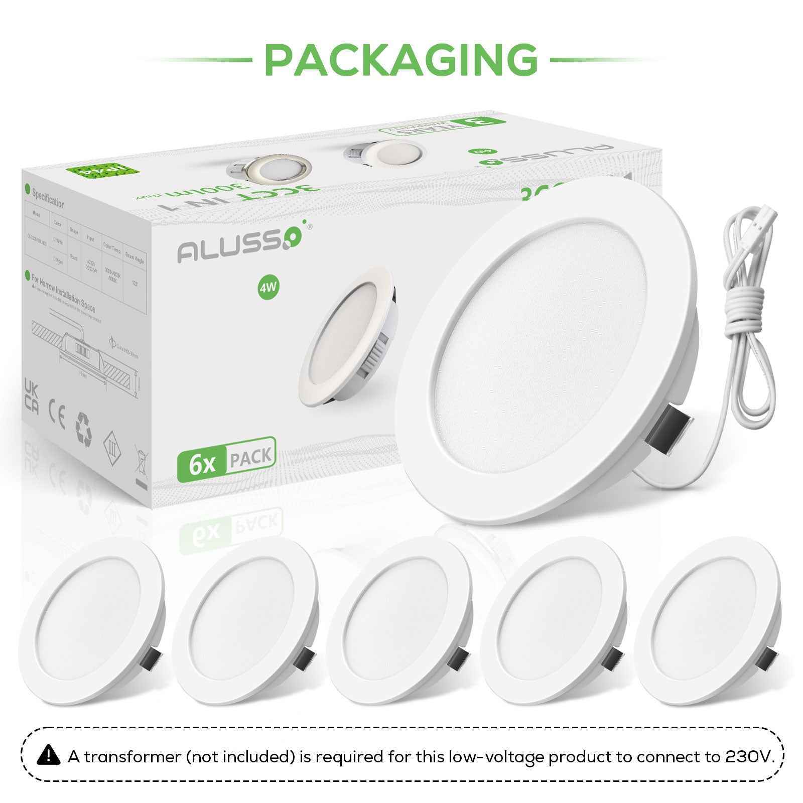 Upgraded 12V-24V RV 4W LED Recessed Spotlight 3CCT, IP44, Cutout 55-58mm, 6 Pack, White / Nickel - ALUSSO LIGHTING