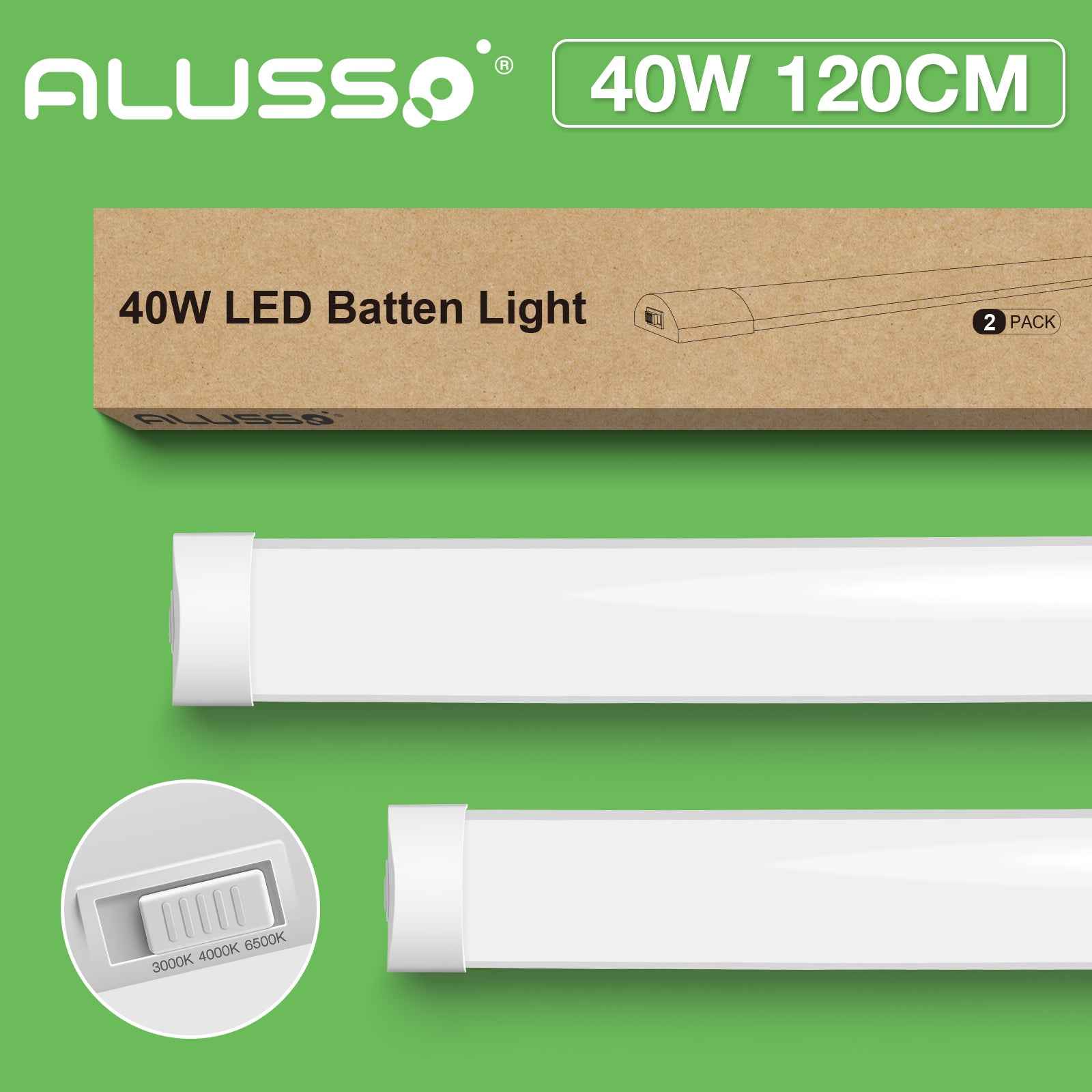 4FT LED Strip Lights Batten Tube Light 3CCT Office Garage Shop Daylights 230V - ALUSSO LIGHTING
