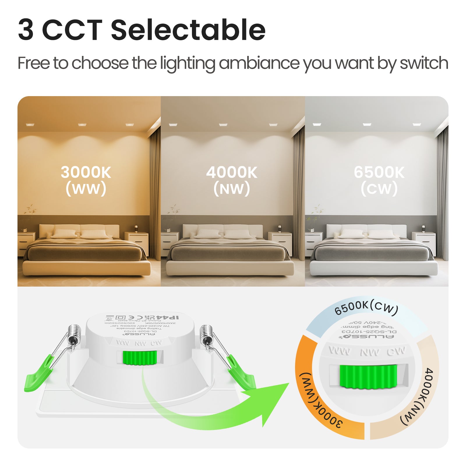 Square LED Recessed Ceiling Lights 7W 67-75mm, 6 Pack