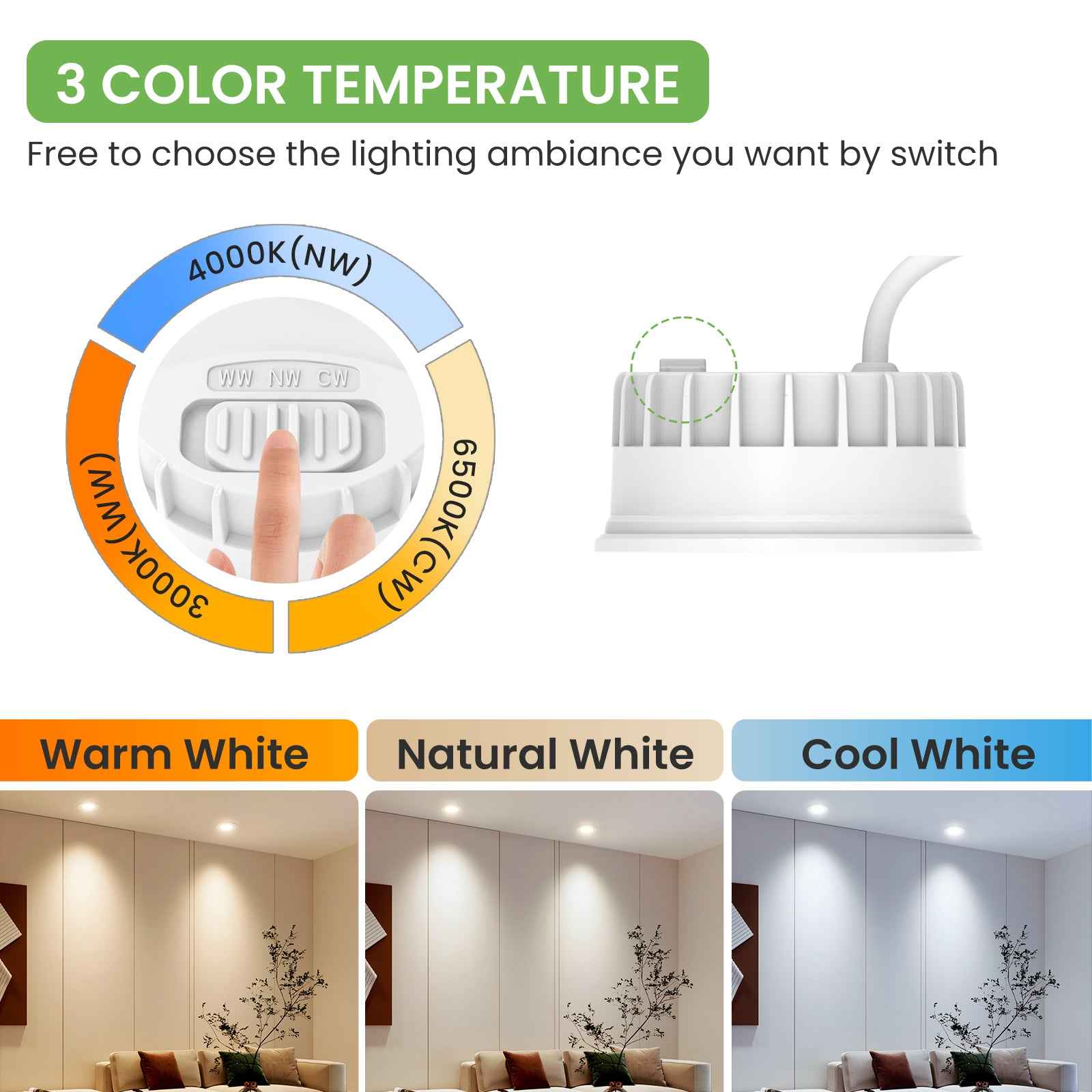 6W ∅50mm LED Module Replacement for GU10 MR16, Tri-Color, Dimmable, 60°/120° Beam Angle, IP44, 6 PACK - ALUSSO LIGHTING