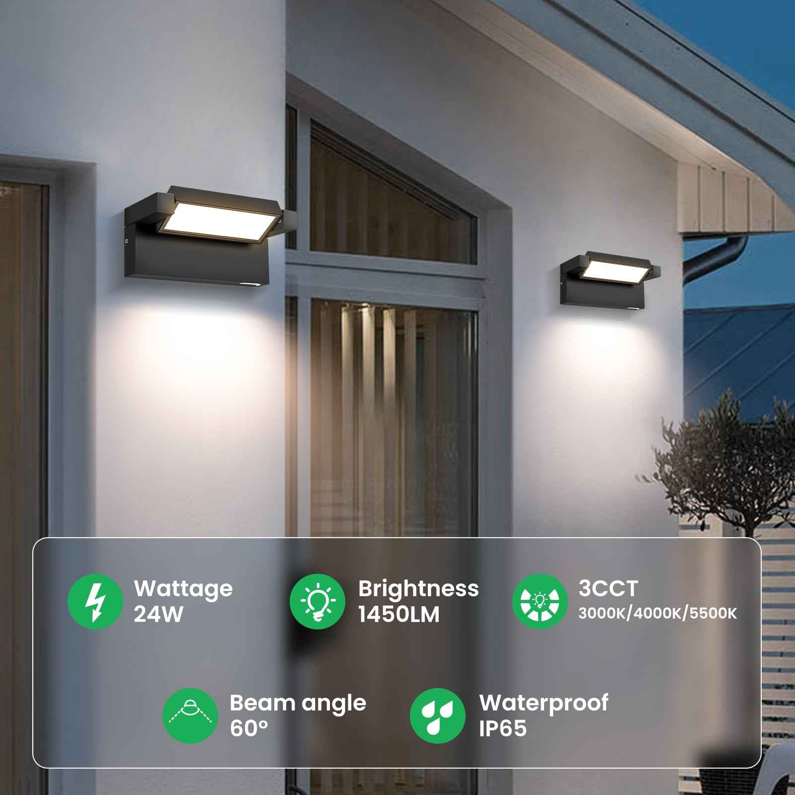 ALUSSO 24W 240° Flip Wall Light PIR Sensor 3CCT Black Outdoor IP65 Safety Light - ALUSSO LIGHTING