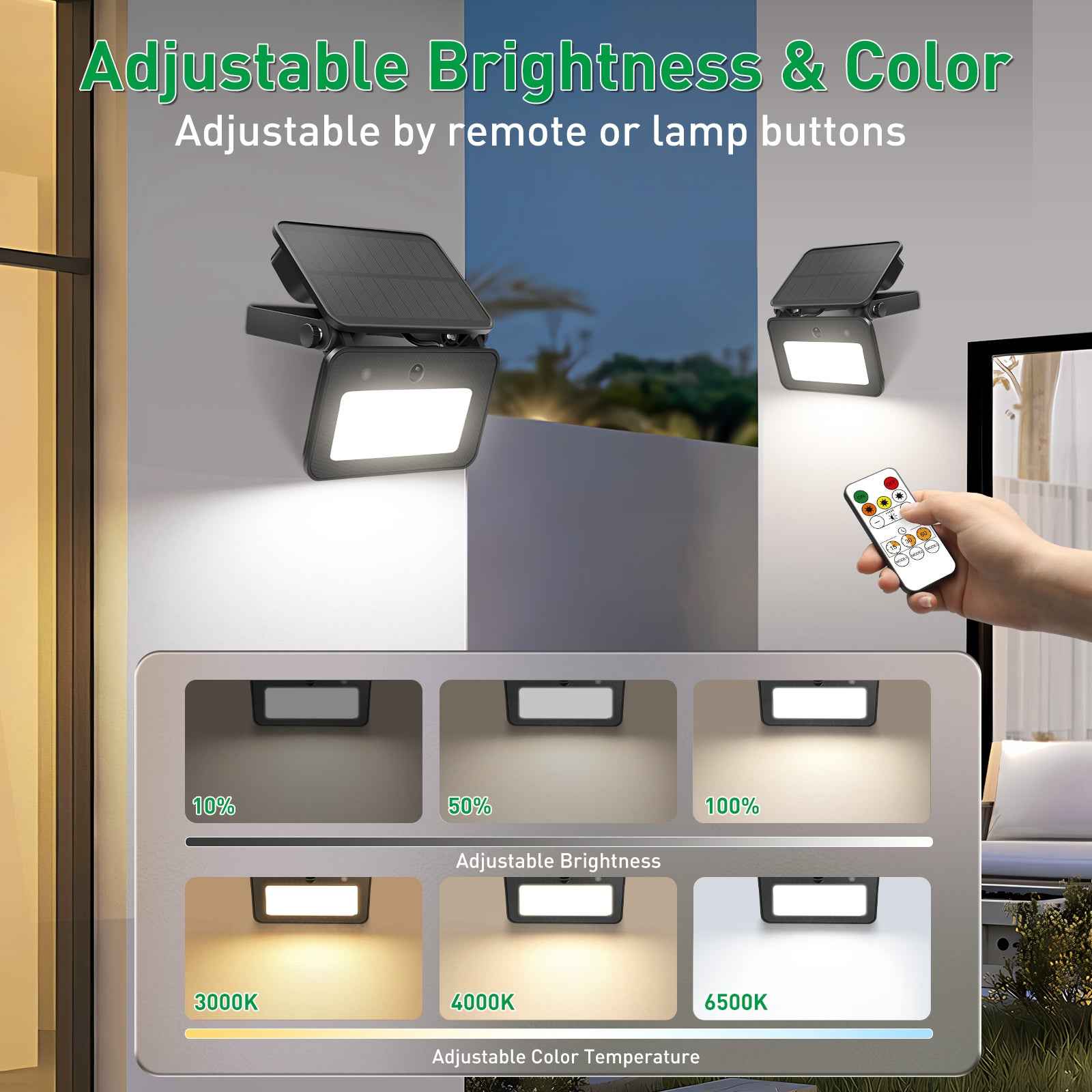 2 Pack Outdoor LED Solar Security Lights with PIR Motion Sensor 3CCT Flood Lamp - ALUSSO LIGHTING