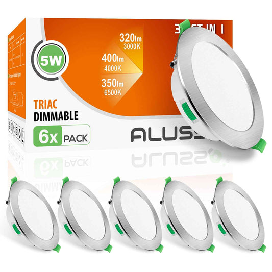 5W Nickel Ultra Slim LED Downlight 3CCT Dimmable IP44,Cutout 72-85mm 6 Pack - ALUSSO LIGHTING