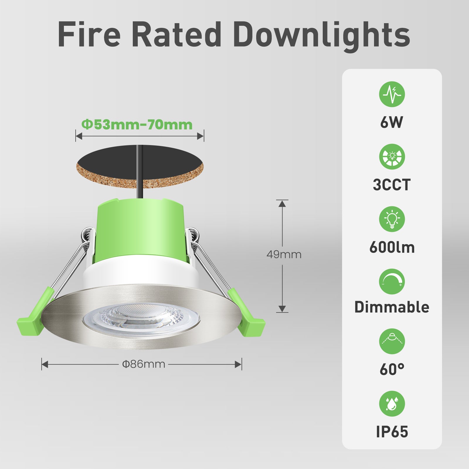 LED-Deckeneinbauleuchte, brandschutzgeprüft, IP65, dimmbar, 6W