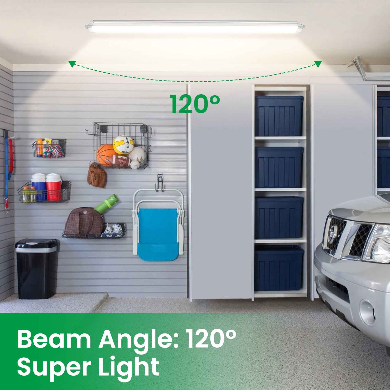 2x LED Tri-proof Ceiling Light 117cm IP65 4000K Linkable 36W Luminaire for Garage, Basement, Workshop, Wet Room, Bathroom, Office, Warehouse - ALUSSO LIGHTING