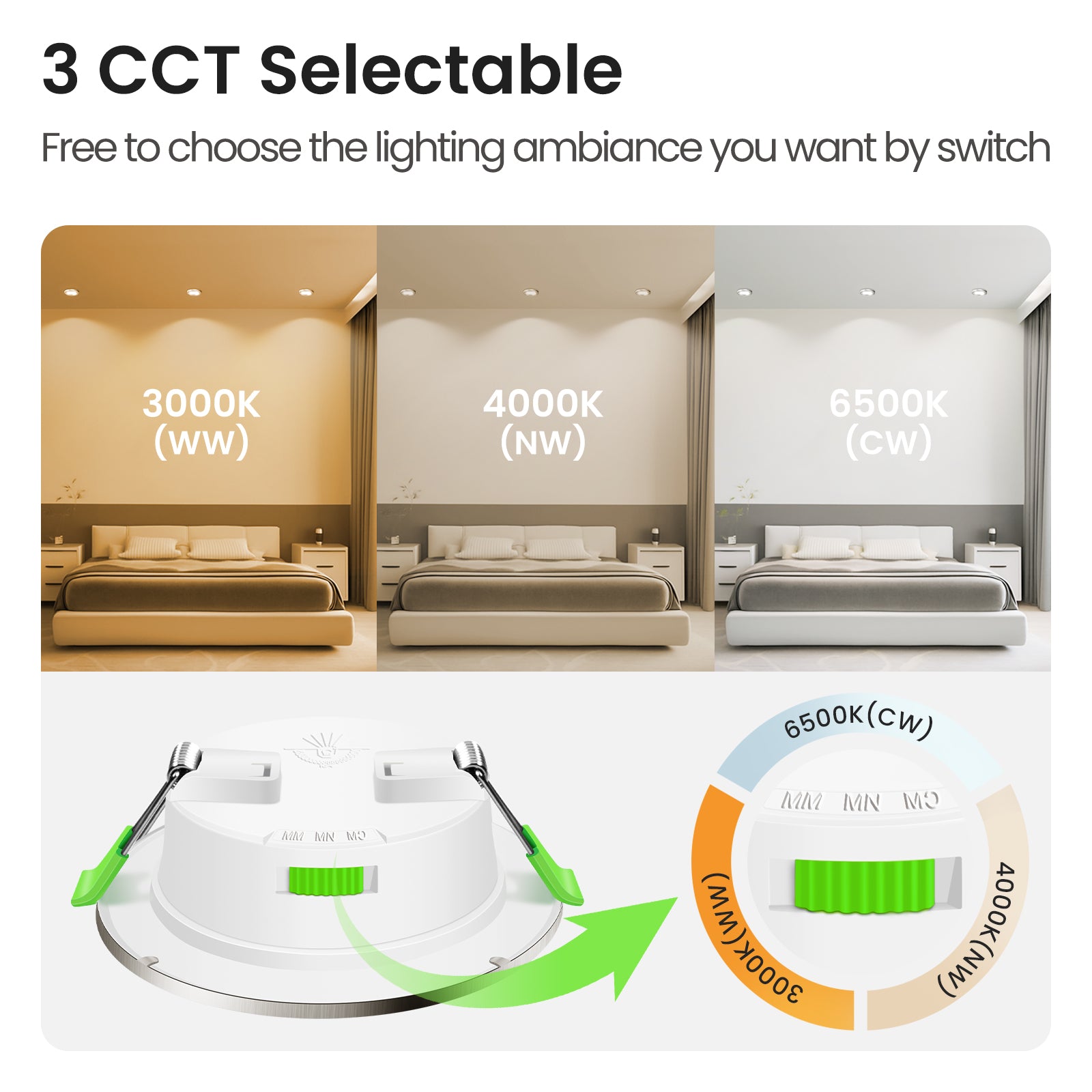 6 Pack 4W 55-68mm Cutout Nickel Ultra Slim LED Downlight 3CCT Dimmable IP44