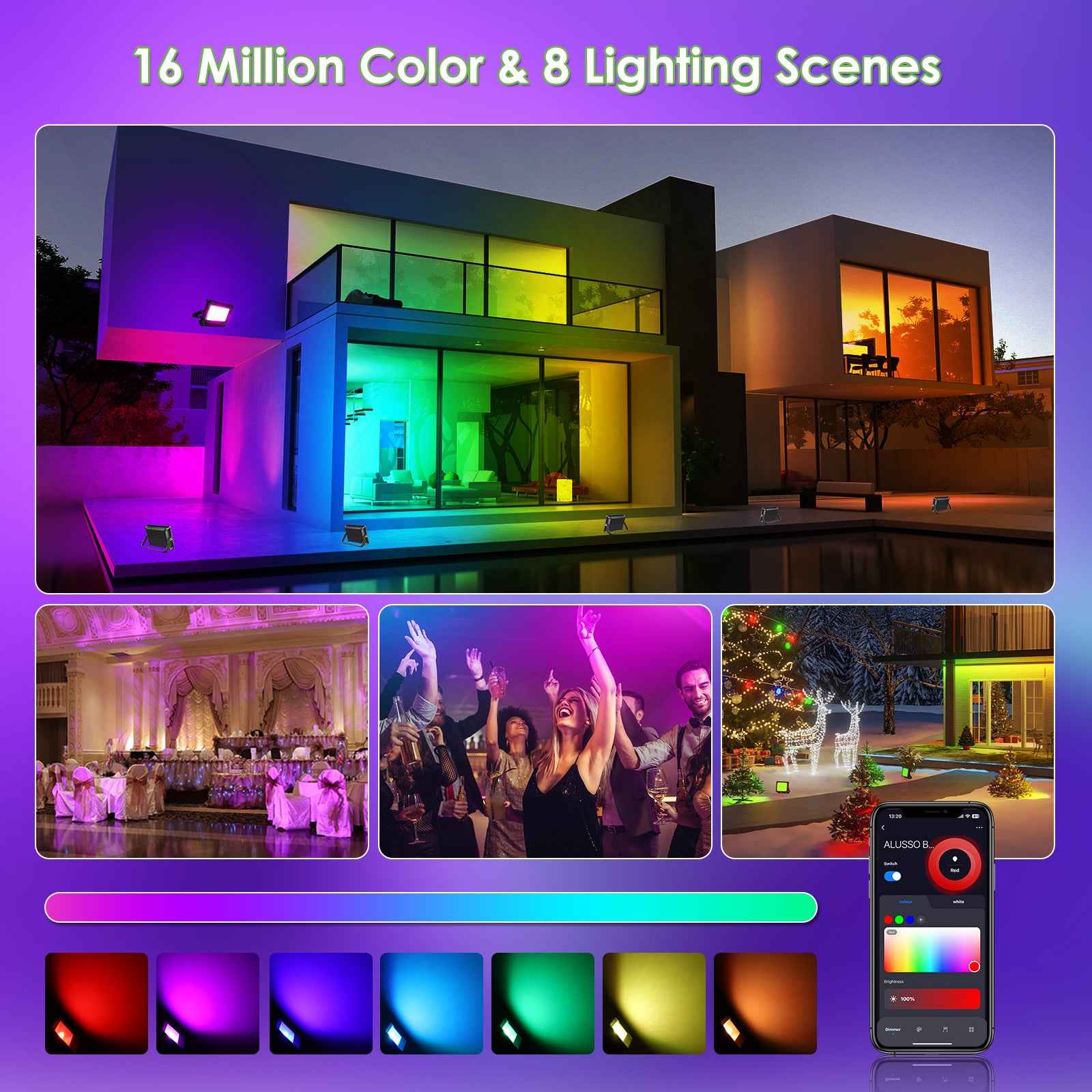 LED Floodlight Outdoor 15W Smart RGB Colour Changing Dimmable Atmosphere Light - ALUSSO LIGHTING