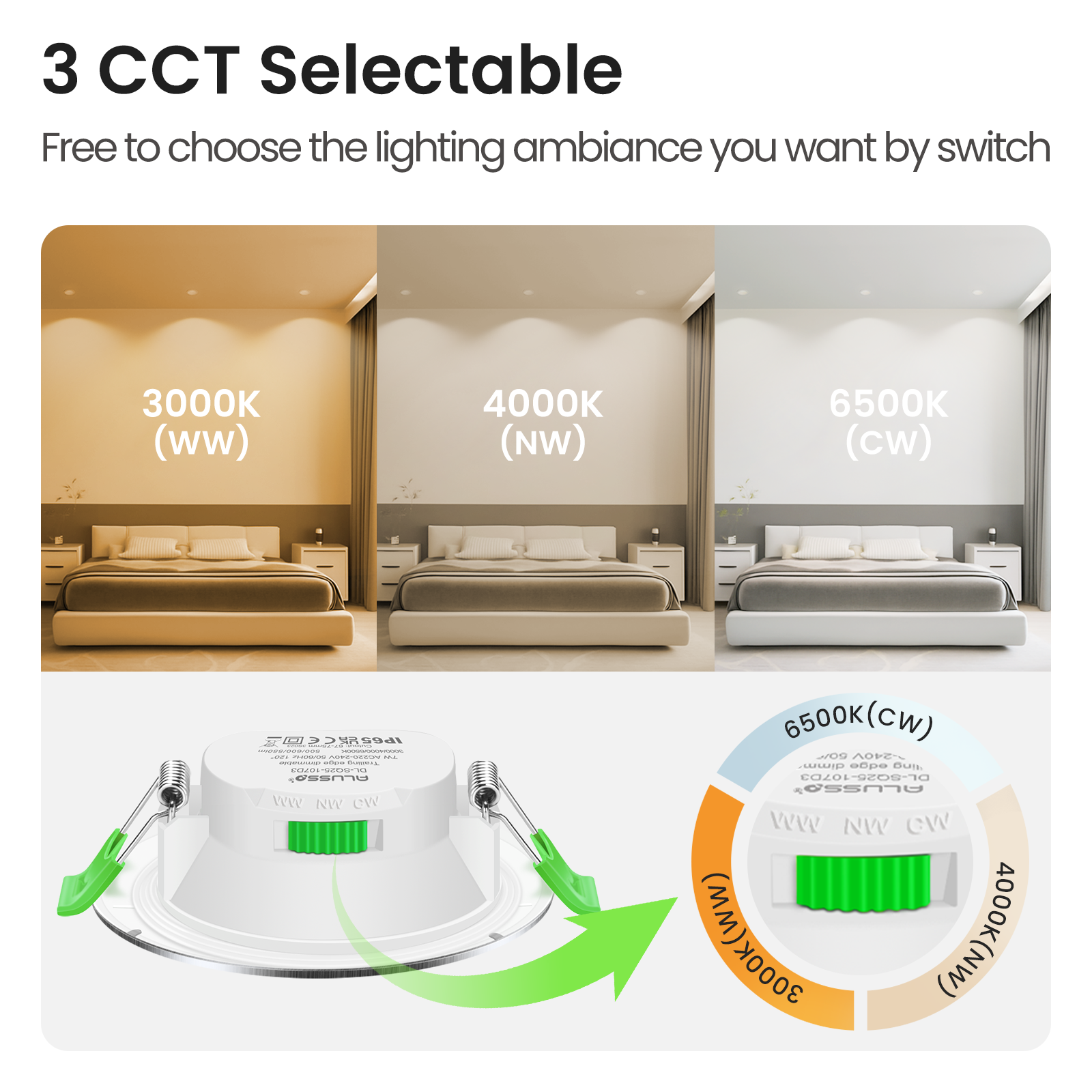 7W Dimmable CCT Ultra Slim Led Downlight Nickel ,Cutout 67-75mm, 6 Pack