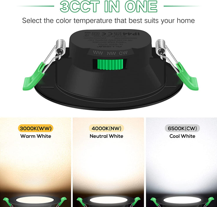 IP65 LED Downlight Cutout 67-75mm Dimmable CCT Ultra Slim, Black, 6 Pack