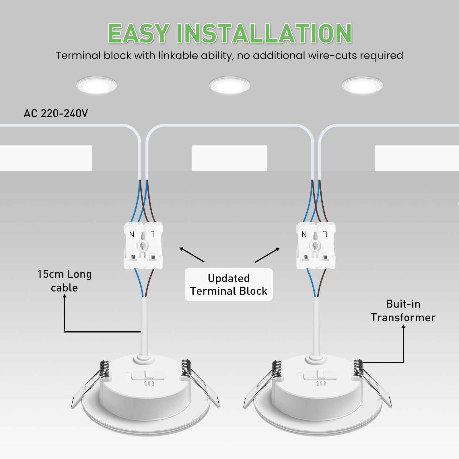 5W LED Recessed Spotlight 70-80mm Night Light 430lm Dimmable 3CCT White Indoor Lamp 6-Pack - ALUSSO LIGHTING