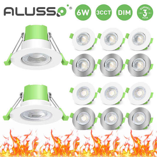 Recessed LED Ceiling Light Fire Rated Spotlight IP65 Dimmable Downlights 6W - ALUSSO LIGHTING