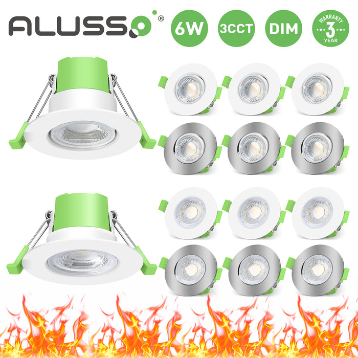 Recessed LED Ceiling Light Fire Rated Spotlight IP65 Dimmable Downlights 6W