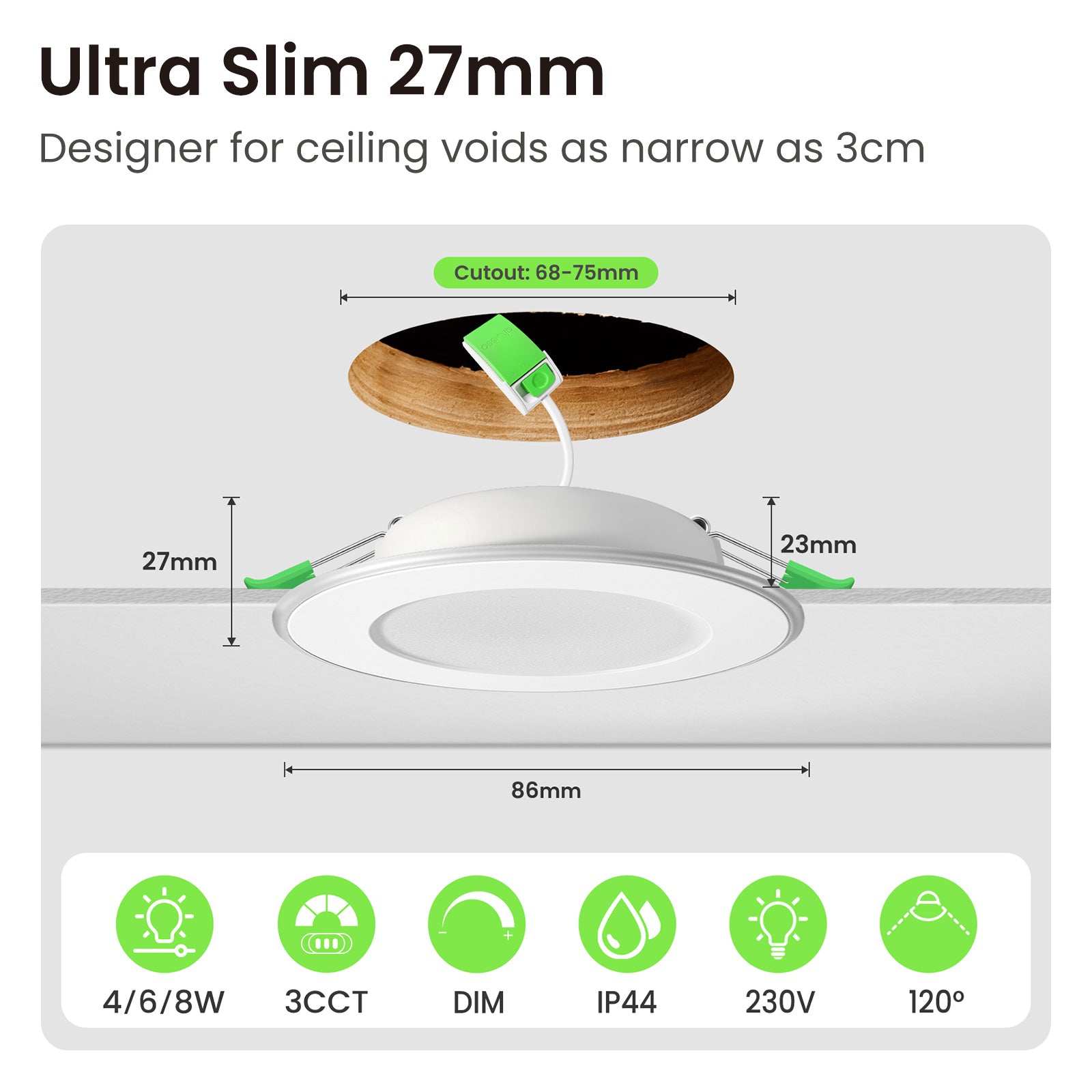 LED Night Recessed Spotlight 68mm 3WT 3CCT Dimmable Ceiling Light 6 Pack