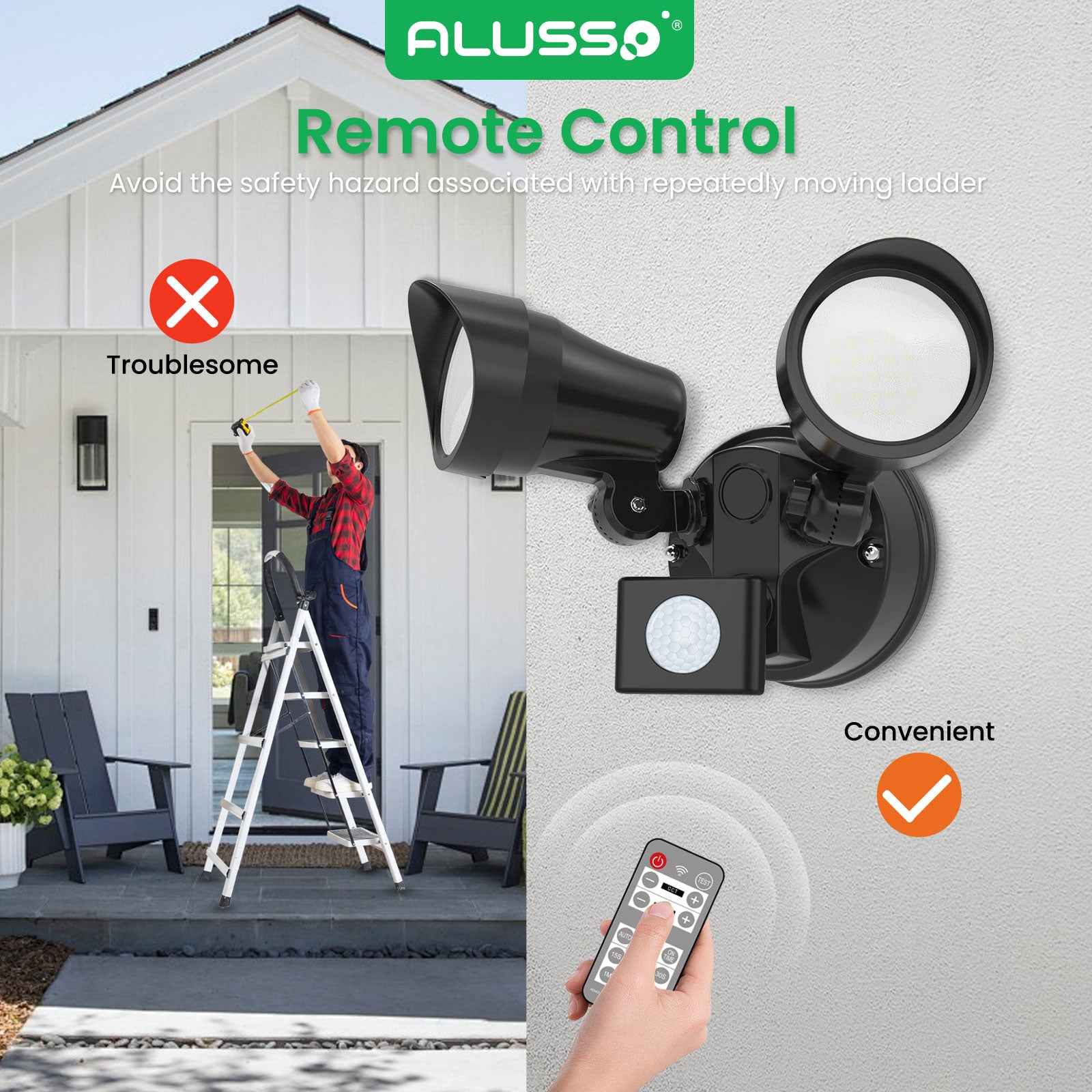 25W LED Security Light Remote Wall Light with PIR Sensor Outdoor Garden Lamp IP65 1 Pak - ALUSSO LIGHTING