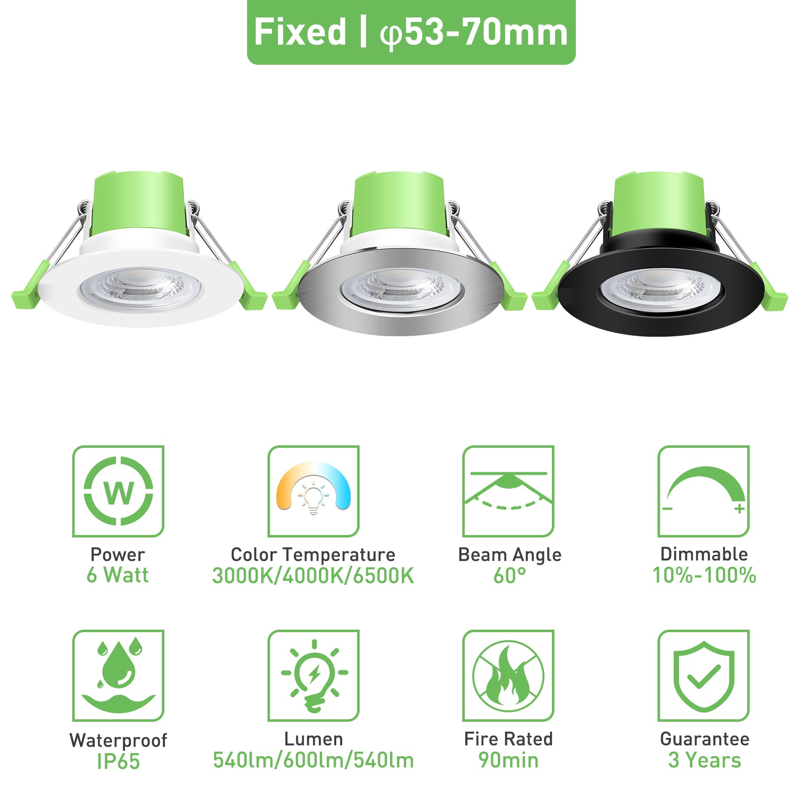 LED-Deckeneinbauleuchte, brandschutzgeprüft, IP65, dimmbar, 6W