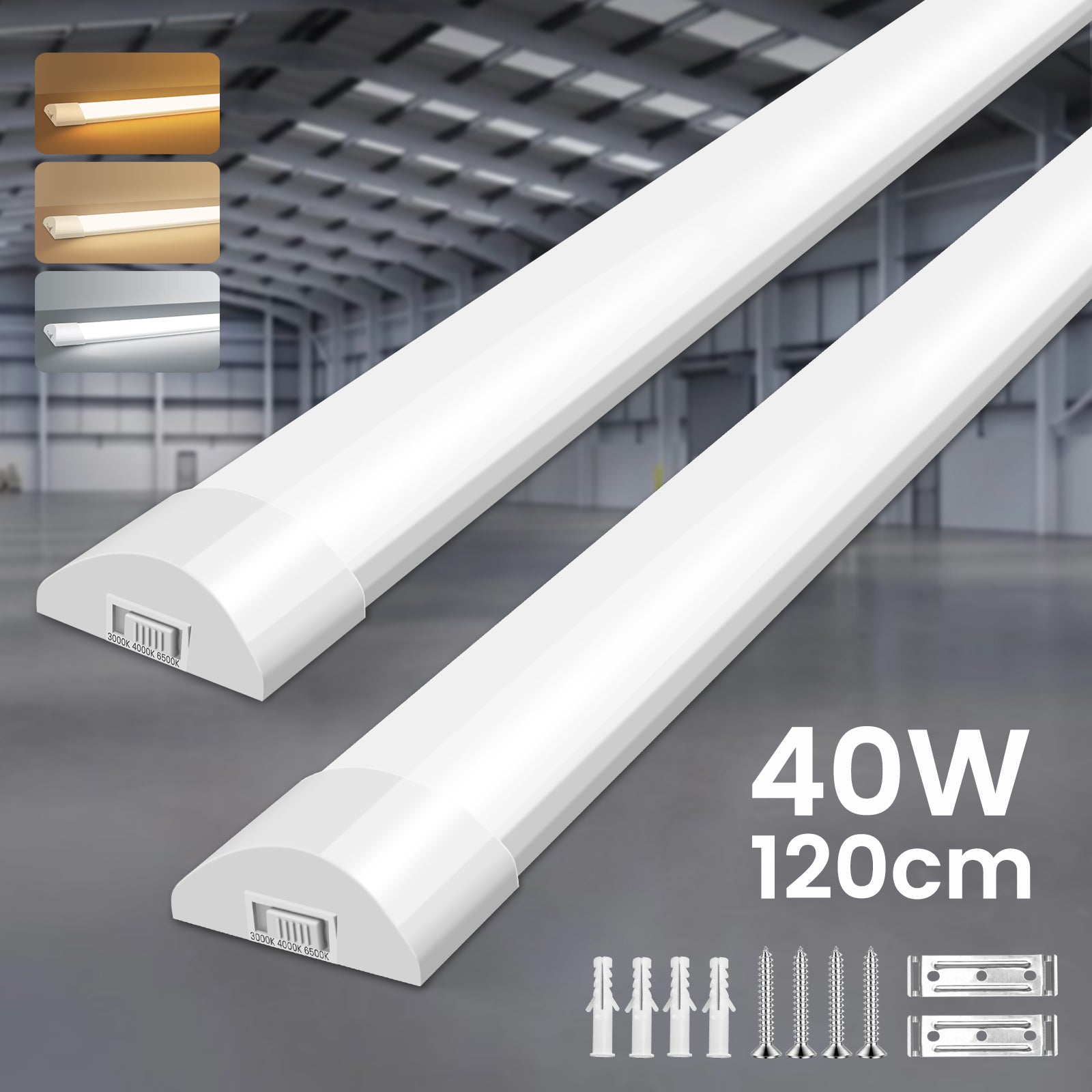 40W LED-Lichtleiste Wannenleuchte 3CCT Büro Garage Laden Tageslicht 230V 117,5CM