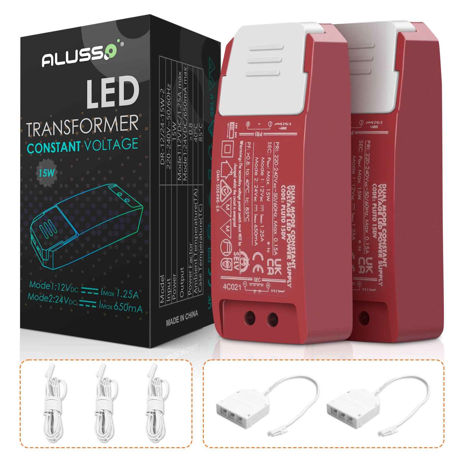 DC 12V/24V LED Driver Power Supply Transformer+extension cable+Junction box 15W - ALUSSO LIGHTING