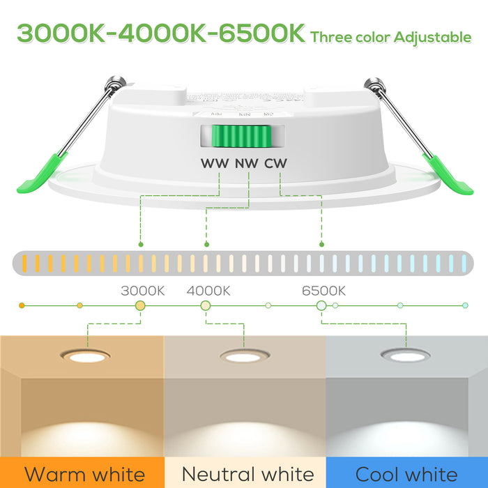 5W Nickel Ultra Slim LED Downlight 3CCT Dimmable IP44,Cutout 72-85mm 6 Pack