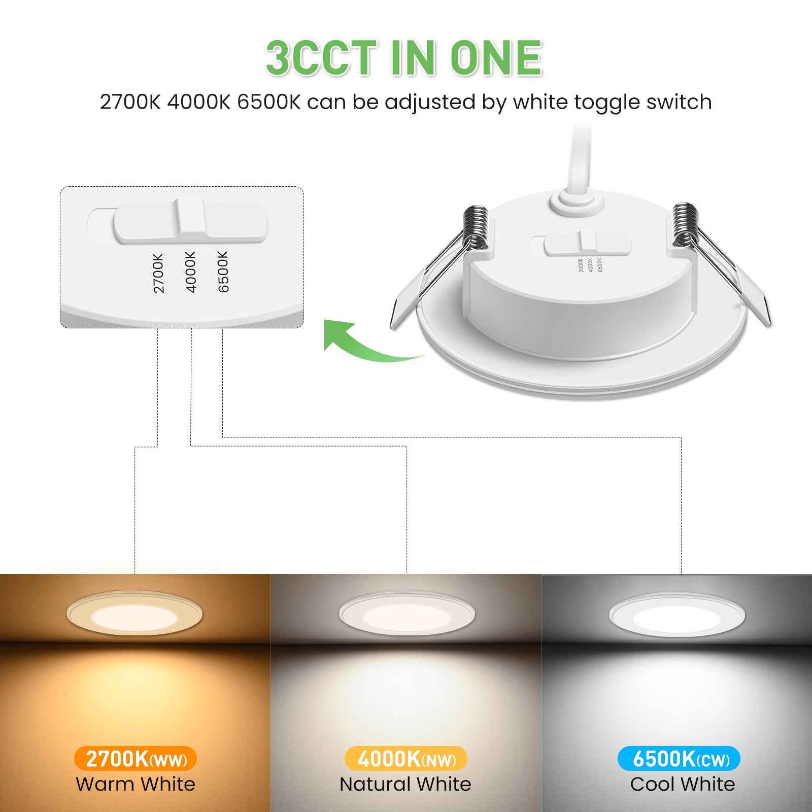5W LED Recessed Spotlight 70-80mm Night Light 430lm Dimmable 3CCT White Indoor Lamp 6-Pack - ALUSSO LIGHTING