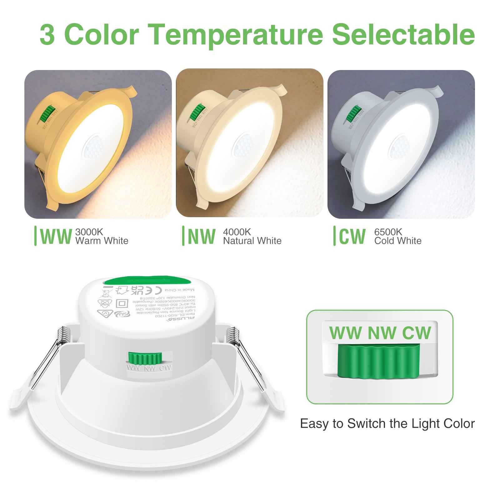 12W LED Motion Sensor Downlight 90-105mm Cutout, 1 Pack - ALUSSO LIGHTING