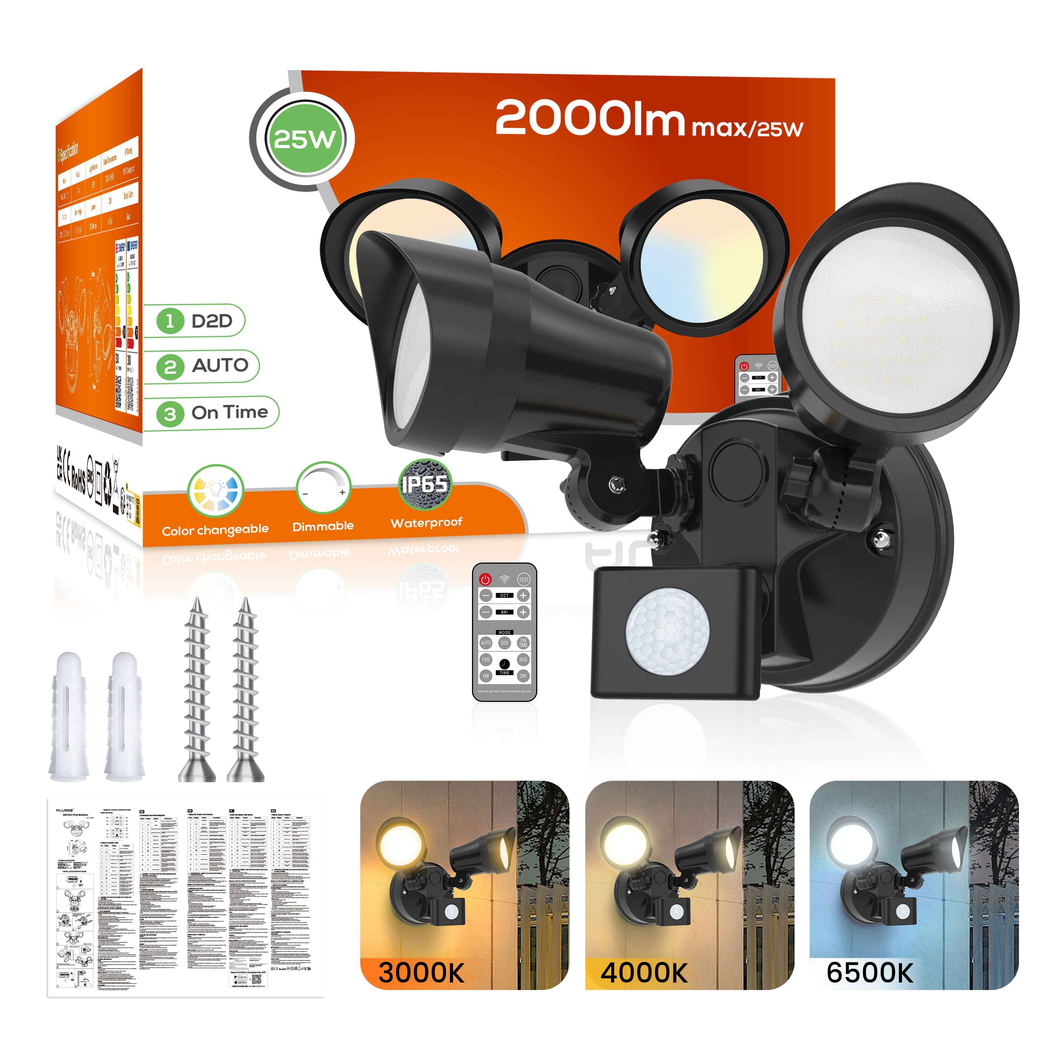 25W LED Security Light Remote Wall Light with PIR Sensor Outdoor Garden Lamp IP65 1 Pak - ALUSSO LIGHTING