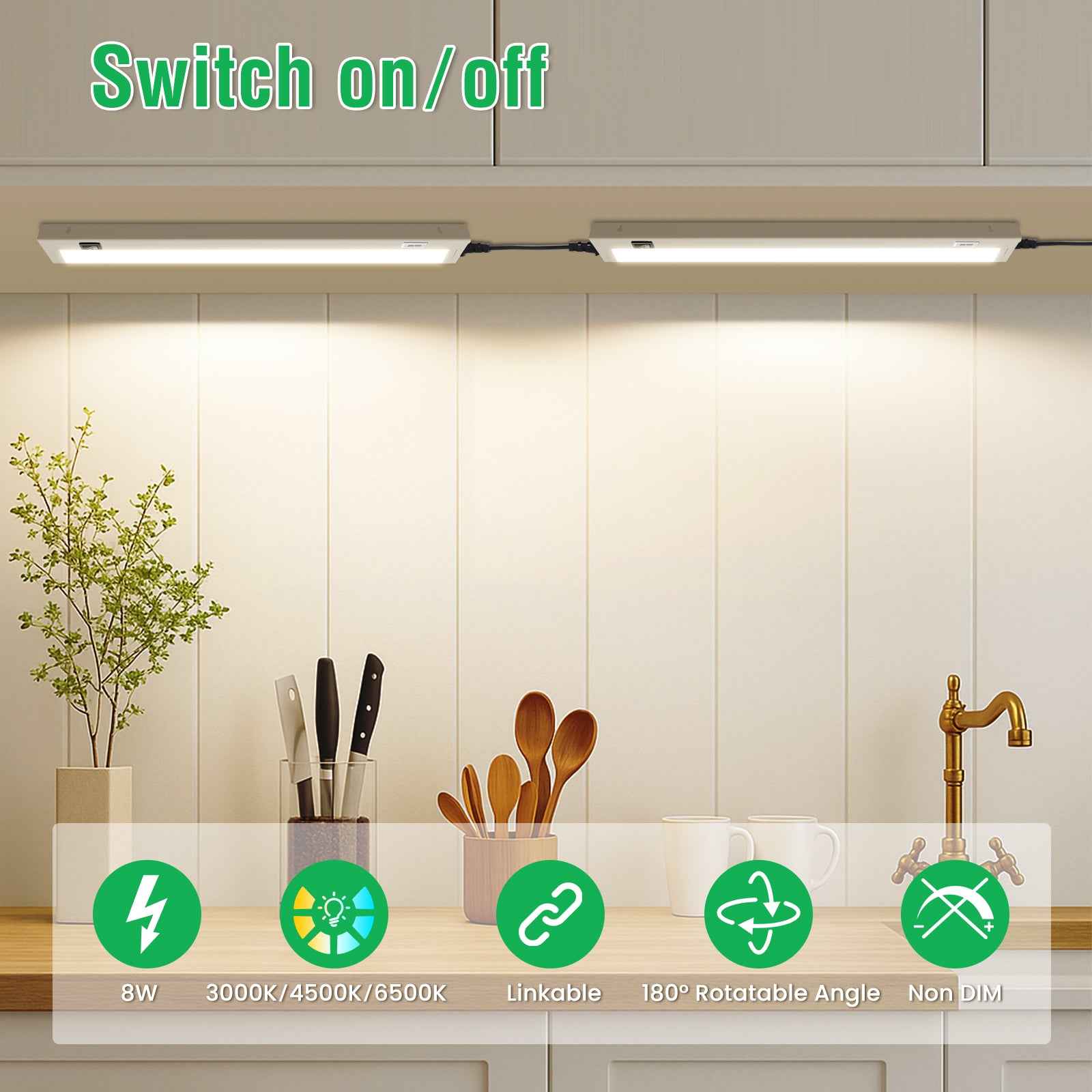 21'' LED Under-Cabinet Lighte 8W 3CCT Swivel 2pcs Linkable Kitchen Ceiling Light
