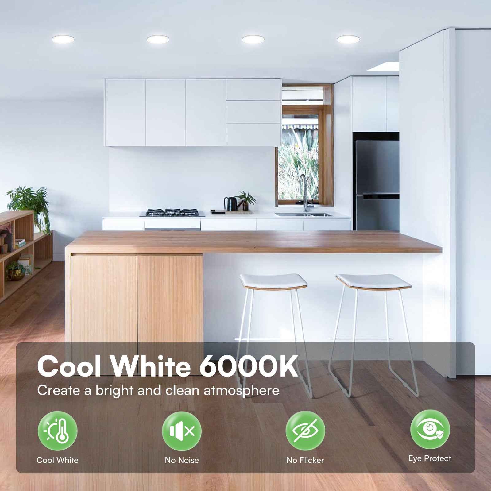 5W White Ultra Slim Recessed LED Flat Panel Ceiling Spot Lights Downlights, 55° Beam Angle, 3000K / 6000K, 6PACK - ALUSSO LIGHTING