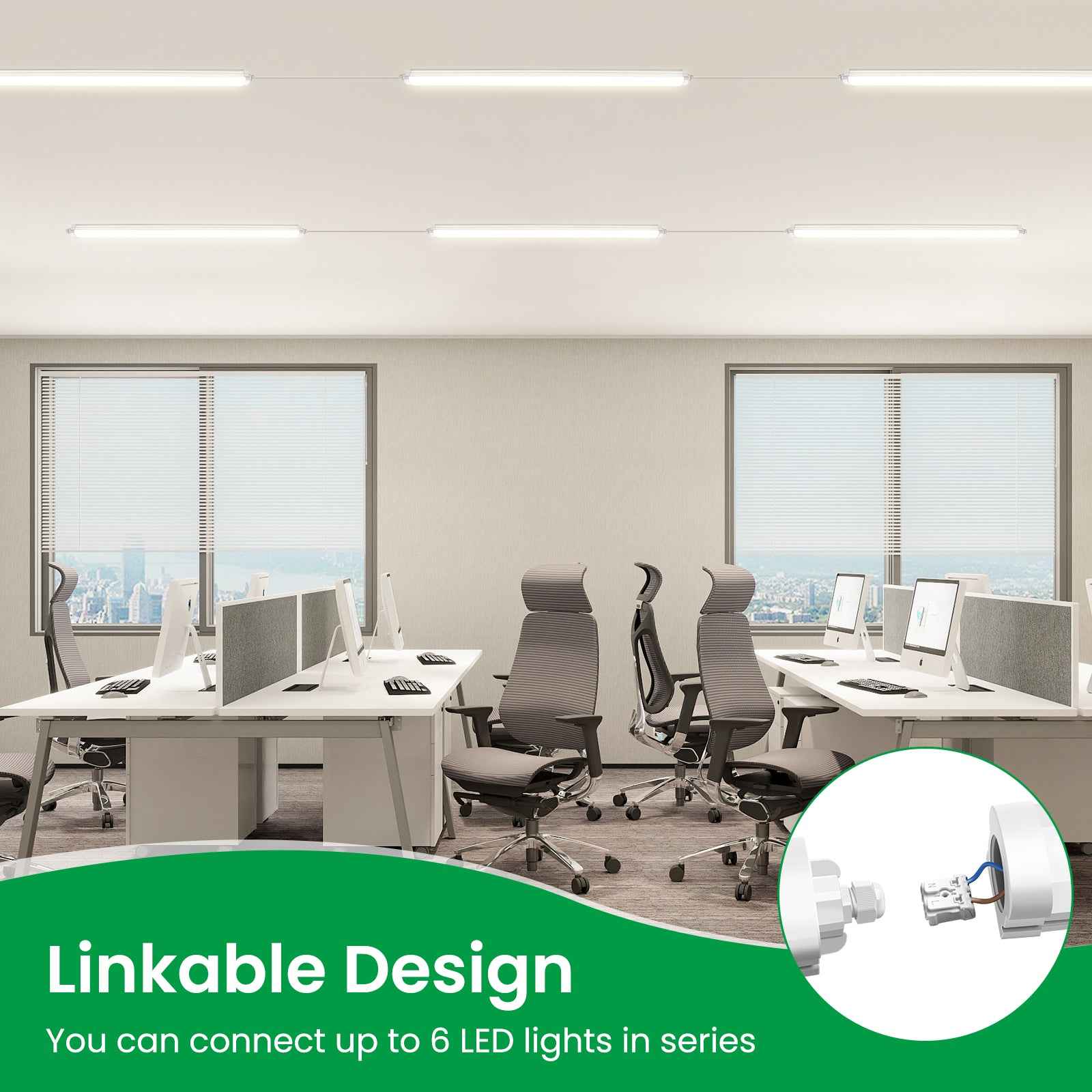 2x LED Tri-proof Ceiling Light 117cm IP65 4000K Linkable 36W Luminaire for Garage, Basement, Workshop, Wet Room, Bathroom, Office, Warehouse - ALUSSO LIGHTING