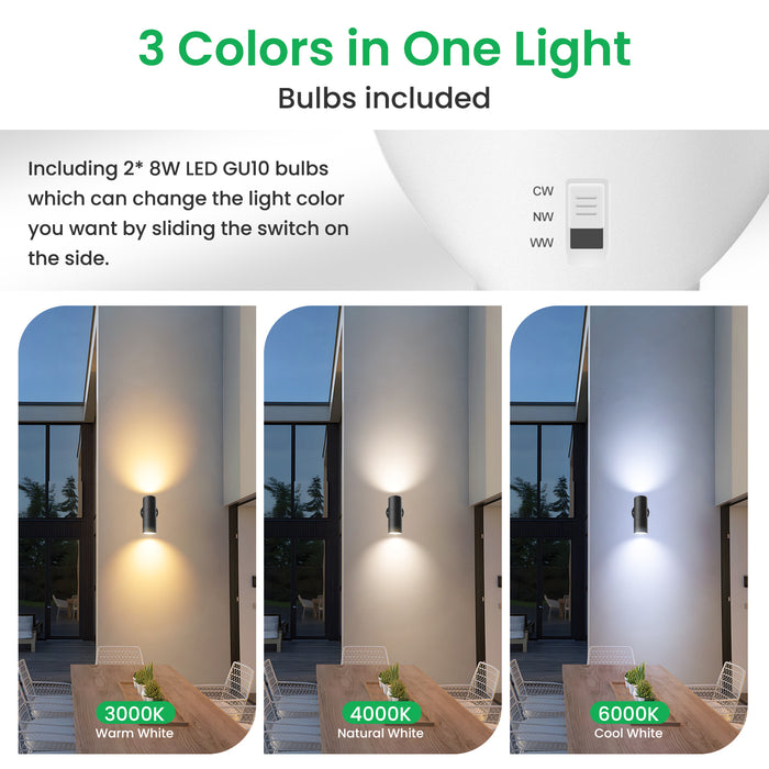 8W 750LM Outdoor Stainless Steel Up Down Wall Light IP65 3000K