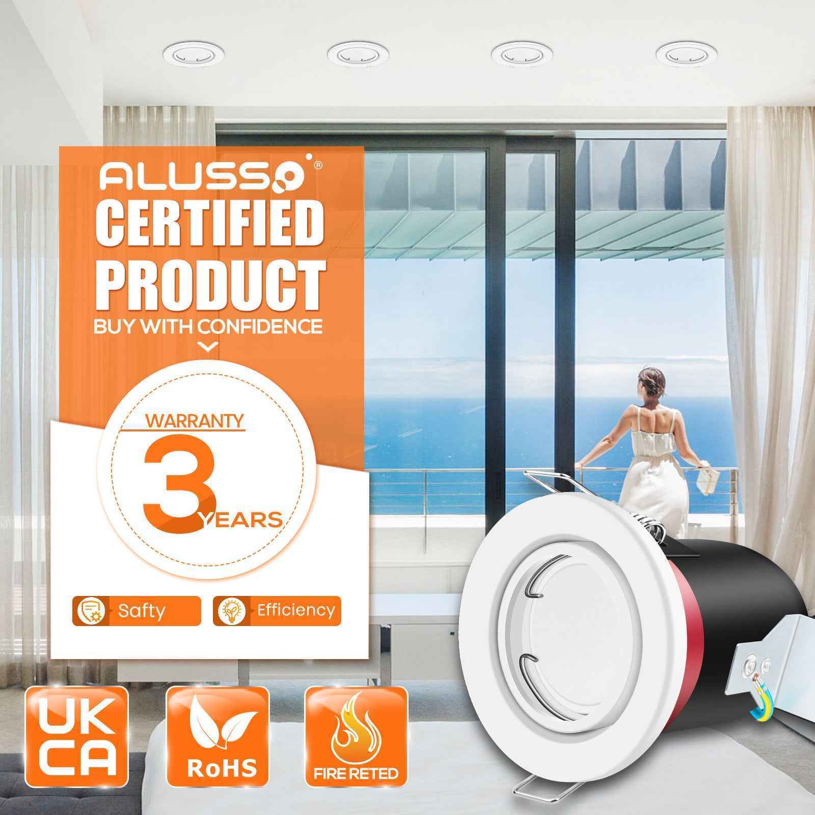 Fire Rated LED Downlight IP20/IP65 Fixed/Tilt Lamp Housing, With/Withgout GU10 Bulbs, Pack of 6 - ALUSSO LIGHTING