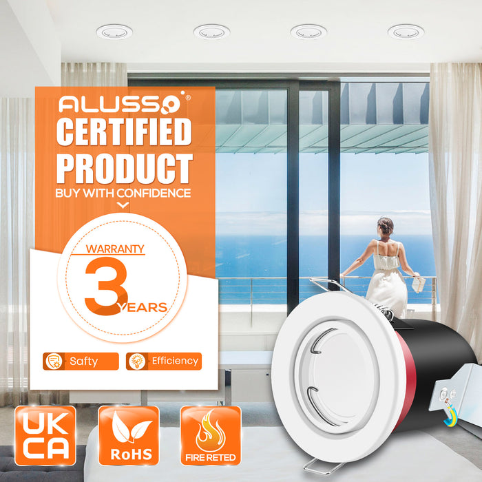Fire Rated LED Downlight IP20/IP65 Fixed/Tilt Lamp Housing, With/Withgout GU10 Bulbs, Pack of 6