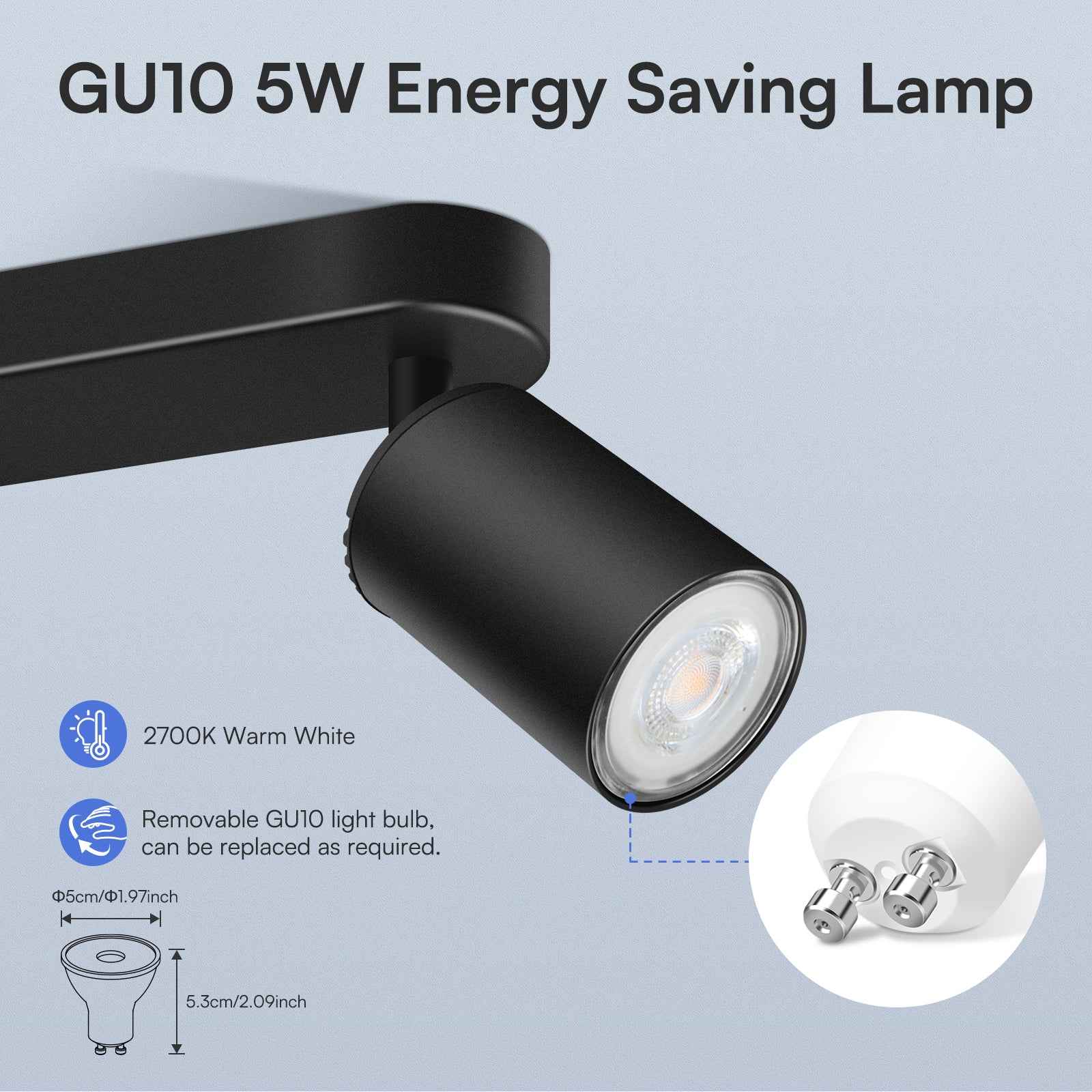 5W LED Spot Light 2-3 Heads Rotable GU10 2700K Swivelling Ceiling Track Fixture, Black - ALUSSO LIGHTING