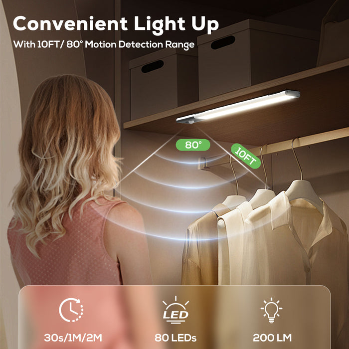 Wireless LED PIR Motion Sensor Cabinet Light, USB Rechargeable, 3 Modes, Dimmable, 3000K-4000K-6500K
