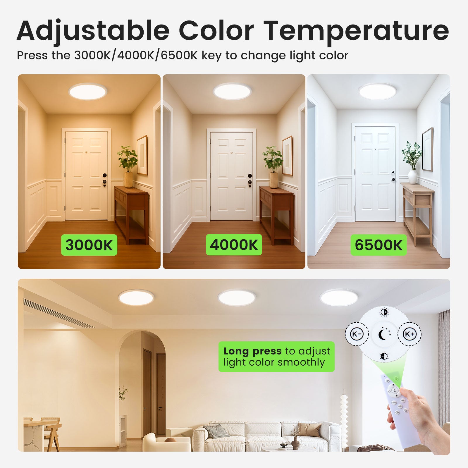 LED Ceiling Light with Remote Control, 3CCT IP44 Panel Light for Bedroom Living Room