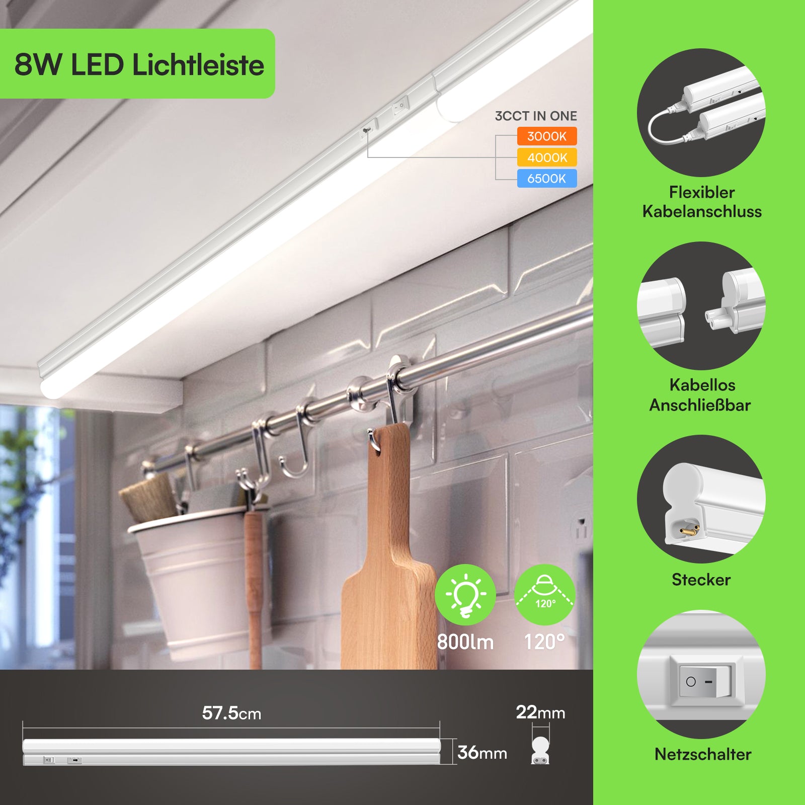 2x LED under-cabinet lights , 58/88cm, kitchen under -cabinet lamps, 230V, furniture lights, kitchen, CE certified